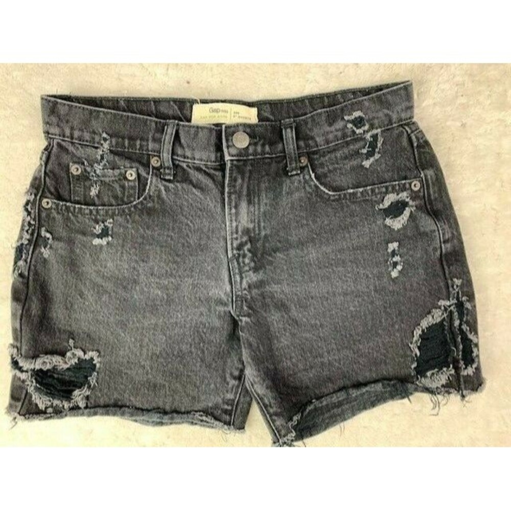 Gap Size 26r Womens 5" Shorts Black Cotton Mid Rise Rip Torn Distressed Cut Offs